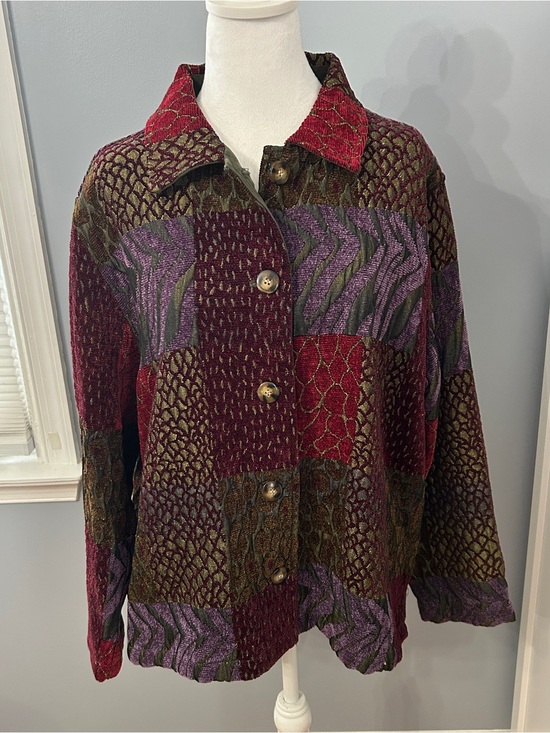 Coldwater Creek Jackets & Blazers - Coldwater Creek Patchwork Jacket Plus Size 1X Multicolor Textured Button Front